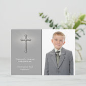 Grijs met Kruis, Religieuze Fotokaart Bedankkaart (Staand voorkant)