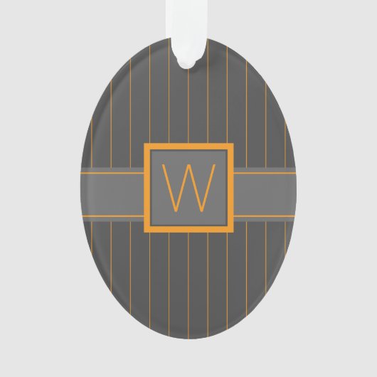 Grijs met oranje pinstripes acryl ornament (voorkant)