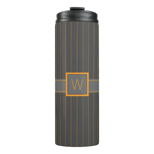 Grijs met Oranje pinstripes Thermische Tumbler Thermosbeker (Voorkant)