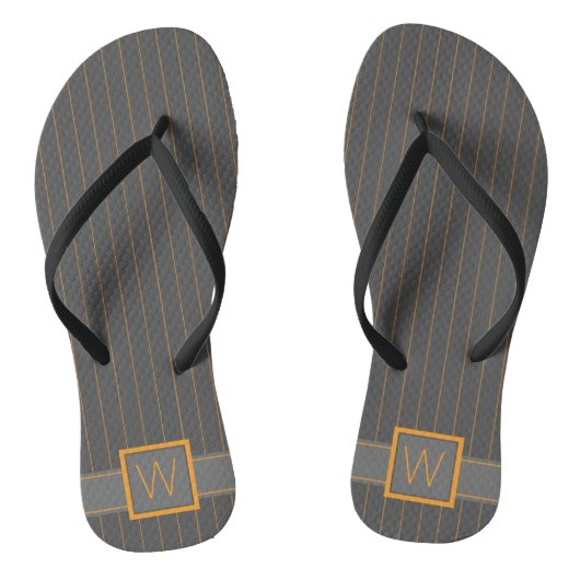 Grijs met oranje strepen teenslippers (Voetbed)