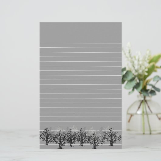 Grijs met rand dode bomen briefpapier (Staand voorkant)