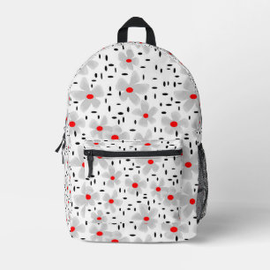 Grijs met rode bloemen op witte achtergrond retro bedrukte rugzak