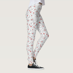 grijs met rode bloemen op witte achtergrond retro leggings
