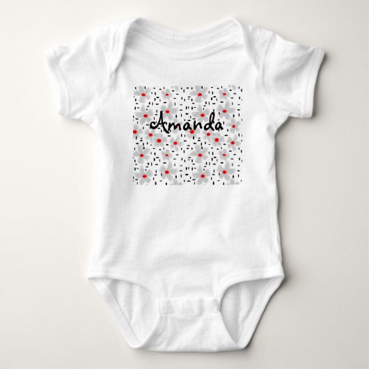 Grijs met rode bloemen op witte achtergrond retro romper (Voorkant)