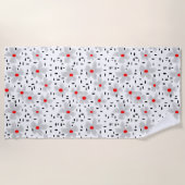 Grijs met rode bloemen op witte achtergrond retro strandlaken (Voorkant)