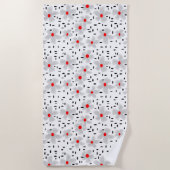 Grijs met rode bloemen op witte achtergrond retro strandlaken (Voorkant)