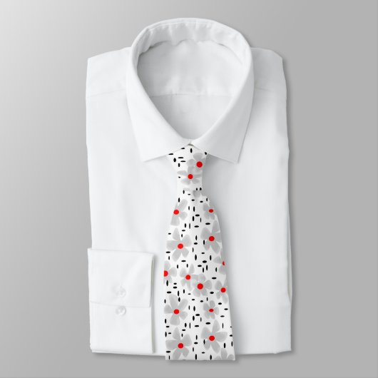 grijs met rode bloemen op witte achtergrond retro stropdas (Gebonden)