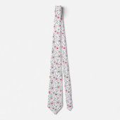 grijs met rode bloemen op witte achtergrond retro stropdas (Voorkant)