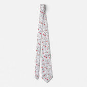 grijs met rode bloemen op witte achtergrond retro stropdas (Achterkant)