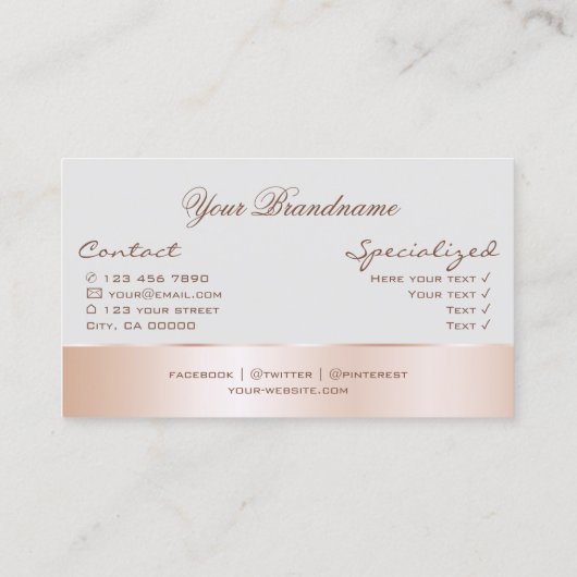 Grijs met Roos Gold Decor en geweldige klauterbloe Visitekaartje (Achterkant)