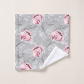 GRIJS MET ROZE BLOEMEN BADKAMER SET BAD HANDDOEK (Wasdoekje)