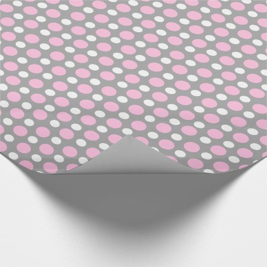 Grijs met roze en wit poladopapier cadeaupapier (Hoek)