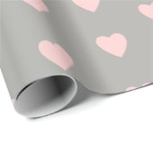 Grijs met roze harten cadeaupapier (Rol Hoek)