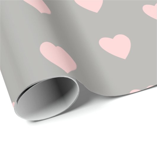 Grijs met roze harten cadeaupapier (Rol Hoek)