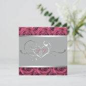 Grijs met roze rozen Monogrammed Invitation Kaart (Staand voorkant)