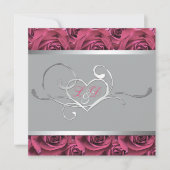 Grijs met roze rozen Monogrammed Invitation Kaart (Voorkant)