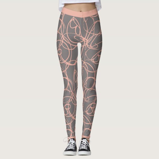  grijs met roze swirls yogabroek, Leggings (Voorkant)