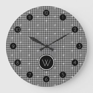 Grijs met Silver Accent Houndstooth Clock Grote Klok
