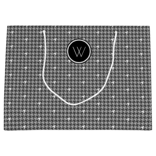 Grijs met Silver Accent Houndstooth Gift Bag Groot Cadeauzakje (Voorkant)