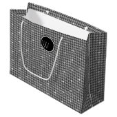 Grijs met Silver Accent Houndstooth Gift Bag Groot Cadeauzakje (Voorkant Gekanteld)