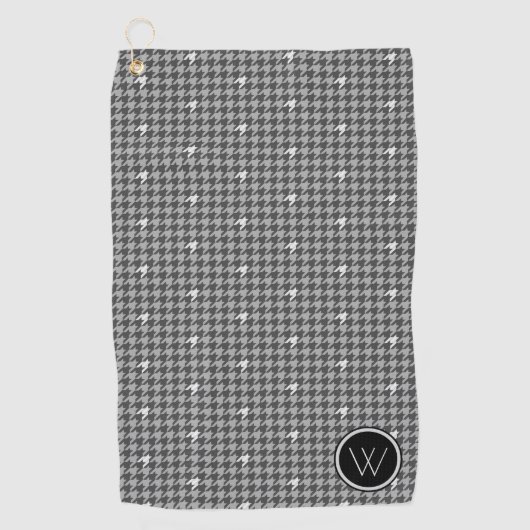 Grijs met Silver Accent Houndstooth Golf Towel Golfhanddoek (Voorkant)