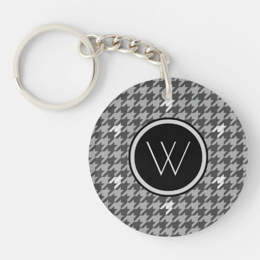 Grijs met Silver Accent Houndstooth Sleutelhanger (Voorkant)