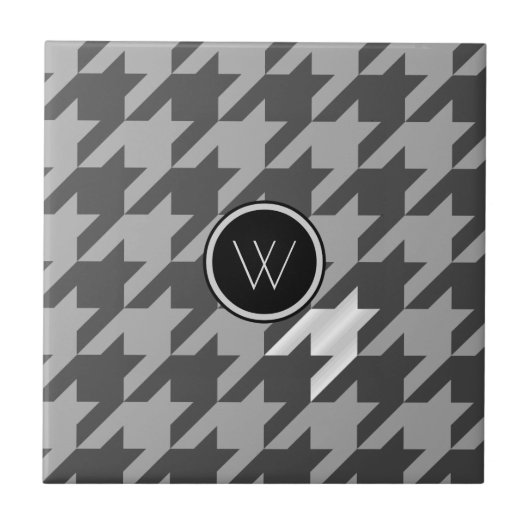 Grijs met Silver Accent Houndstooth Tile Tegeltje (Voorkant)