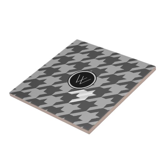 Grijs met Silver Accent Houndstooth Tile Tegeltje (Zijkant)