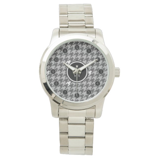 Grijs met Silver Accent Houndstooth Watch Horloge (Voorkant)