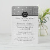 Grijs met Silver Houndstooth Party Uitnodiging (Staand voorkant)