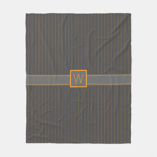 Grijs met Sinaasappel Pinstripes Fleece Deken (Voorkant)