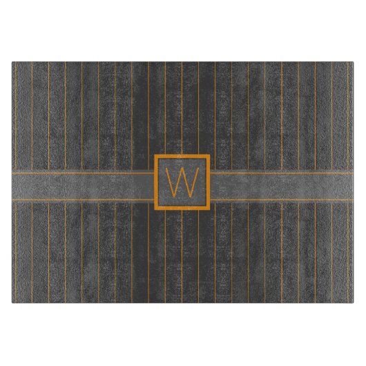 Grijs met Sinaasappel Pinstripes Glas Snijplank (Voorkant)