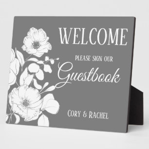  grijs met White Floral Wedding Guestbook Fotoplaat