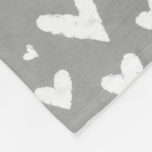 Grijs met wit hart fleece deken (Hoek)