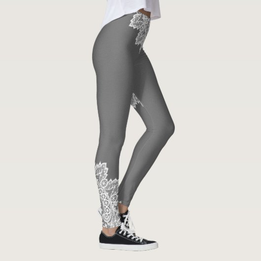 Grijs met wit Lace-accent Leggings (Rechts)