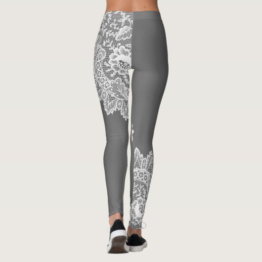 Grijs met wit Lace-accent Leggings (Achterkant)
