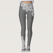 Grijs met wit Lace-accent Leggings (Voorkant)