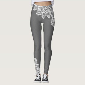 Grijs met wit Lace-accent Leggings