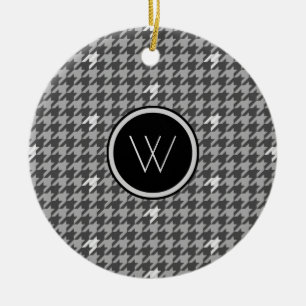 Grijs met zilveren accent Houndstooth-ornament Keramisch Ornament
