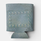 Grijs metaal met tekst bord op koelbox blikjeskoeler (Achterkant)