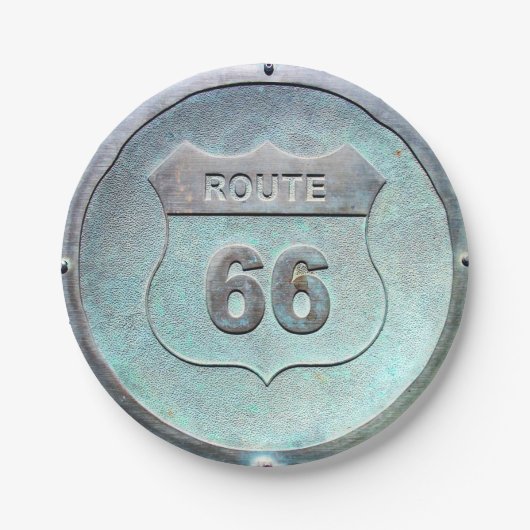 Grijs Metaal Route 66 Plaque, Souvenir Papieren Bordje (Voorkant)