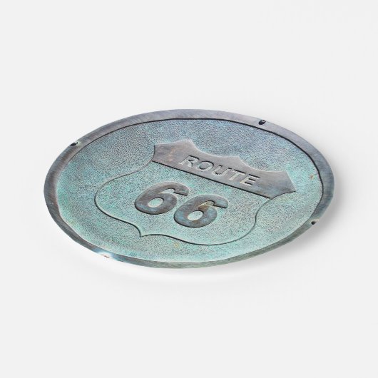 Grijs Metaal Route 66 Plaque, Souvenir Papieren Bordje (Gekanteld)