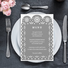 GRIJS MEXICAANS PAPEL PICADO-menu Aankondiging