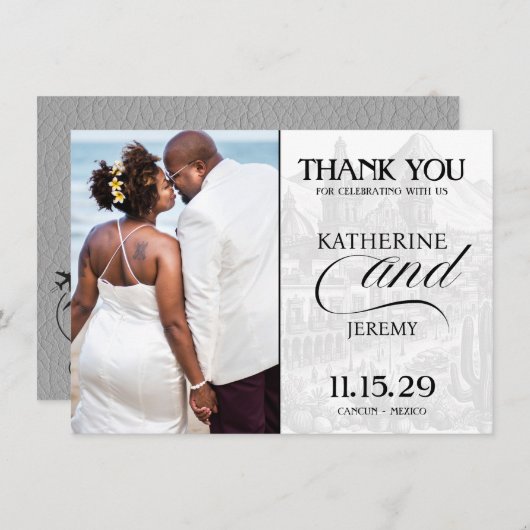 Grijs Mexicaans paspoort Bedankkaart (Voorkant / Achterkant)