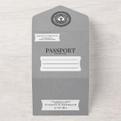 Grijs Mexico Passport Wedding All In One Uitnodiging (Buitenkant)