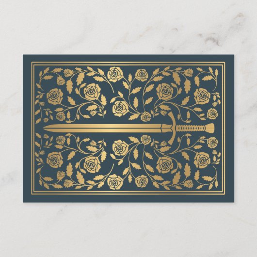 Grijs Middeleeuws Zwaard Bruiloft RSVP Behuizing K Informatiekaartje (Achterkant)