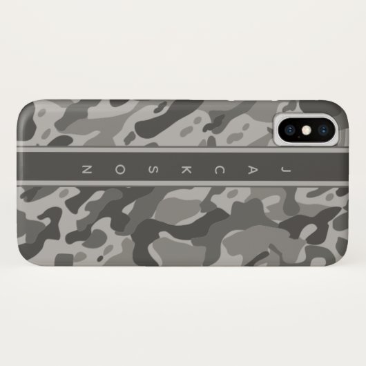 Grijs militair camouflagepatroon met naam Case-Mate iPhone case (Achterkant (horizontaal))