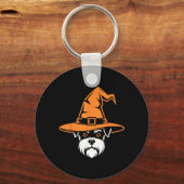 Grijs Miniature Schnauzer Heksenhoed Halloween Hon Sleutelhanger (Voorkant)