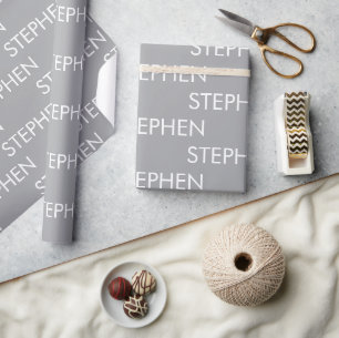 Grijs minimalistisch aangepaste naam cadeaupapier