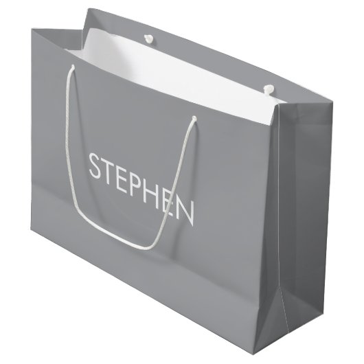 Grijs minimalistisch aangepaste naam groot cadeauzakje (Voorkant Gekanteld)